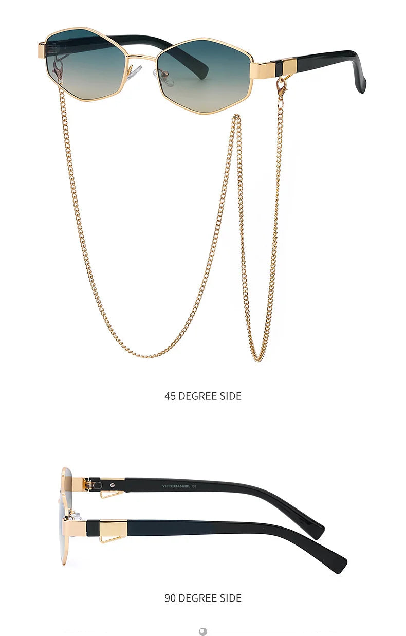 DRAVEN — Hexagon Sunglasses with Chain – Luxury Punk Design