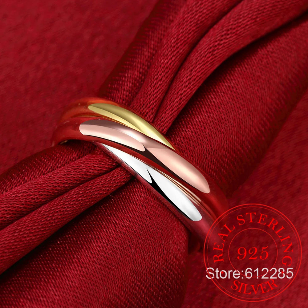 Triple Tone Sterling Silver Couple Ring – Elegant Men's Accessory | Accessorio Uomo Elegante