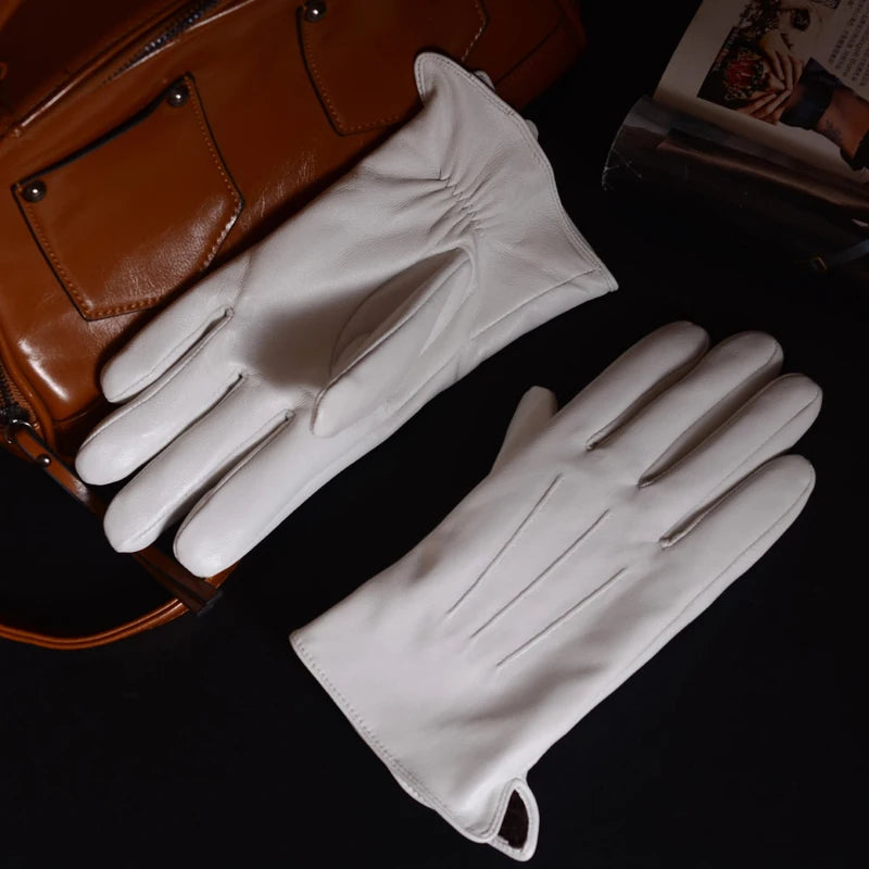 DRAVEN — White Leather Gloves – Men’s Elegant Performance Style