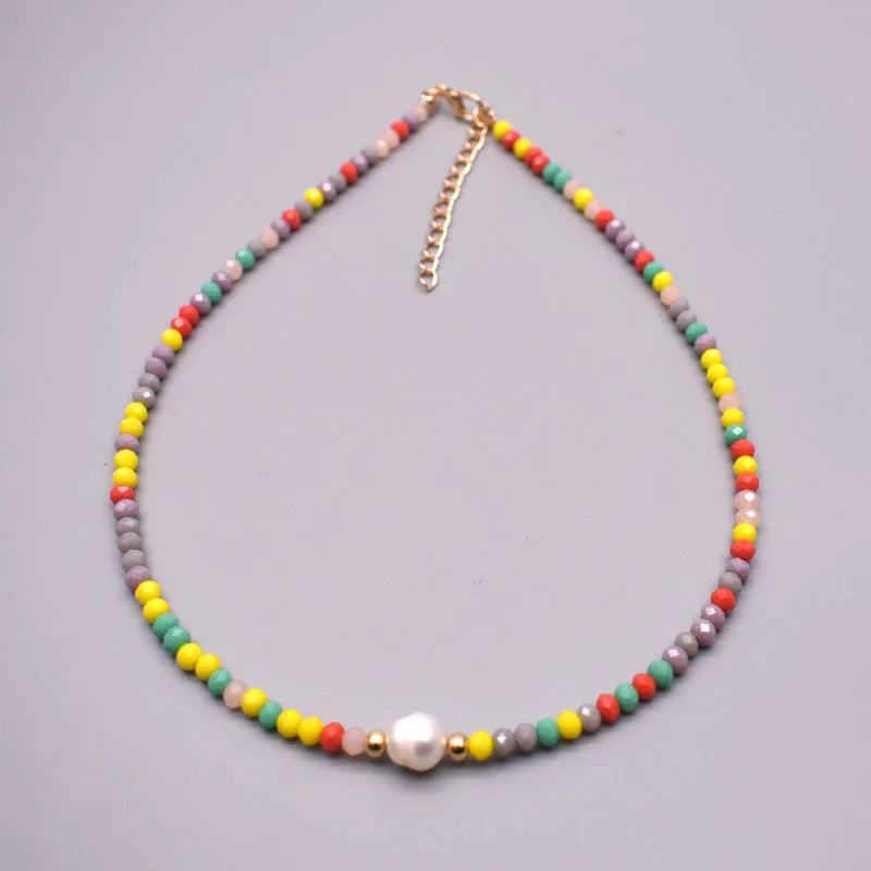 DRAVEN — Natural Pearl & Crystal Beaded Necklace – Handmade Short Chain Jewelry for Women