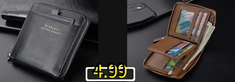DRAVEN — Genuine Leather Short Wallet Men Hasp Design