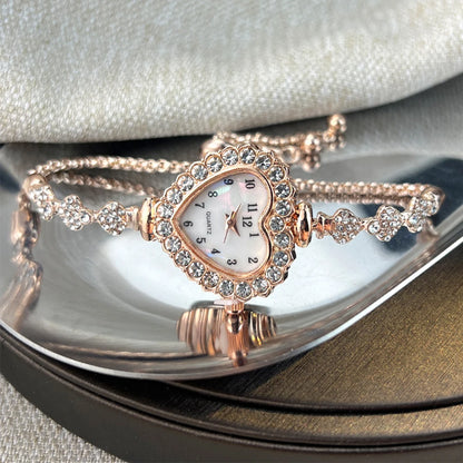 Blooming Heart – Women’s Diamond Flower Watch with Ribbon Strap – Elegant Men's Accessory | Accessorio Uomo Elegante