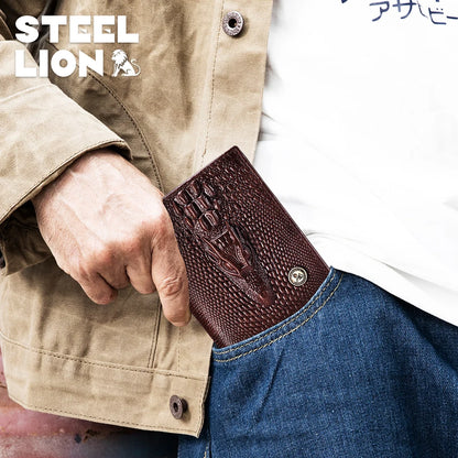 Genuine Leather Crocodile Wallet Men Retro Large Capacity – Elegant Men's Accessory | Accessorio Uomo Elegante