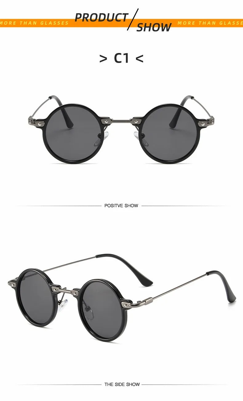 DRAVEN — Round Metal Sunglasses – Retro Steampunk Design