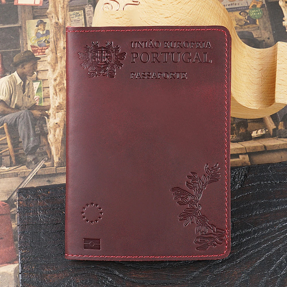 Genuine Leather Portugal Passport Holder Travel Wallet – Elegant Men's Accessory | Accessorio Uomo Elegante