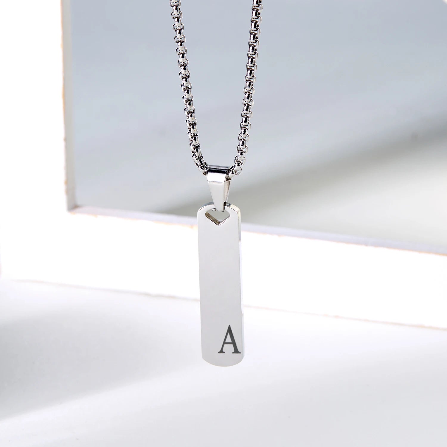 Stainless Steel Initial Bar Necklace – A–Z Alphabet Pendant Jewelry for Men and Women – Elegant Men's Accessory | Accessorio Uomo Elegante