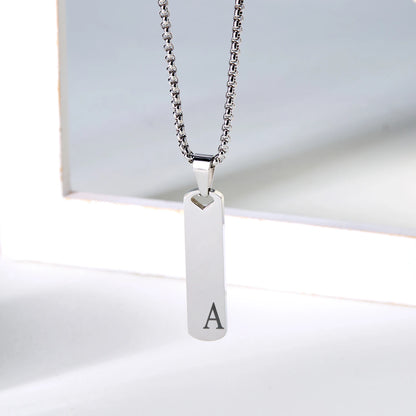 Stainless Steel Initial Bar Necklace – A–Z Alphabet Pendant Jewelry for Men and Women – Elegant Men's Accessory | Accessorio Uomo Elegante