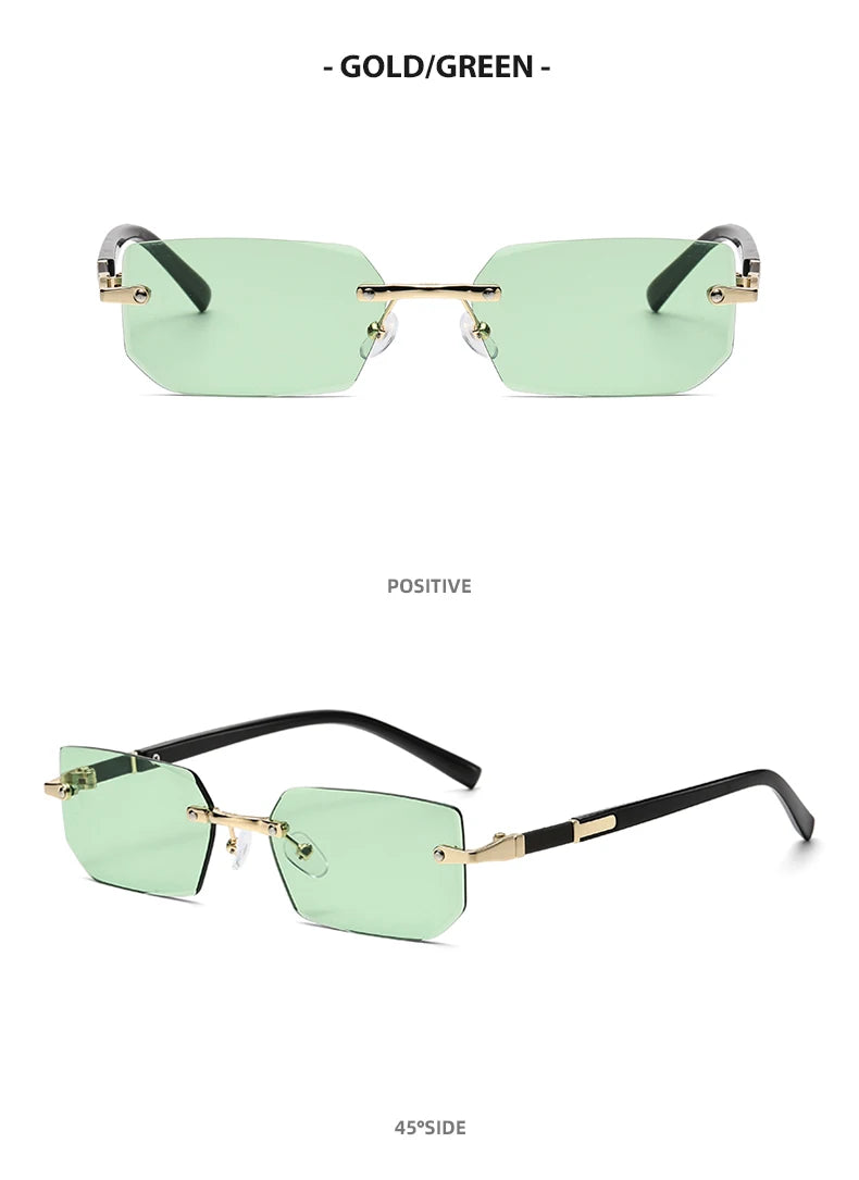 DRAVEN — Rimless Rectangle Sunglasses – Trendy Retro Look