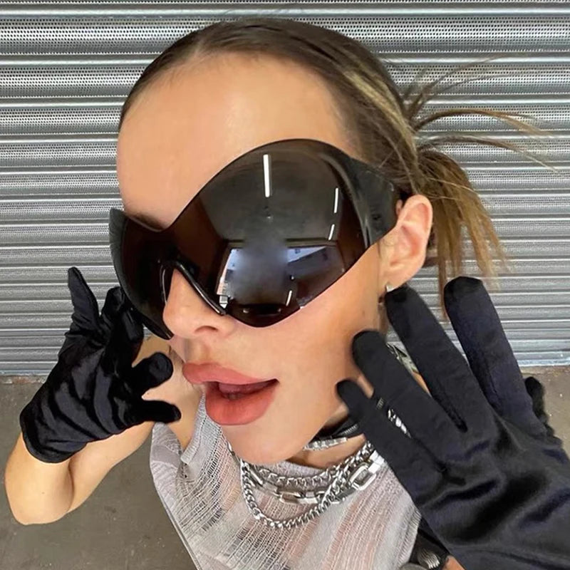 DRAVEN — Rimless Wrap Sunglasses – Futuristic Shield Style