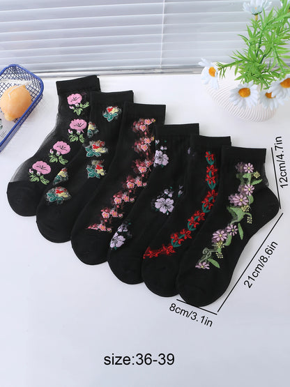 Floral Lace Socks – 6 Pairs Women’s Luxurious Mid Tube Style