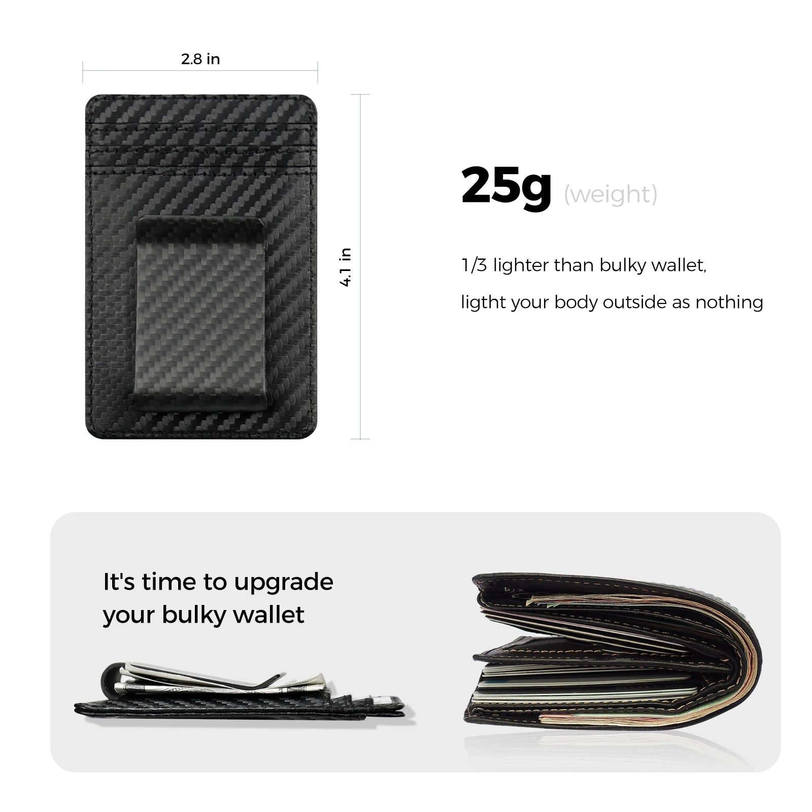 Carbon Fiber Slim Wallet Men 2 in 1 Money Clip Design – Elegant Men's Accessory | Accessorio Uomo Elegante