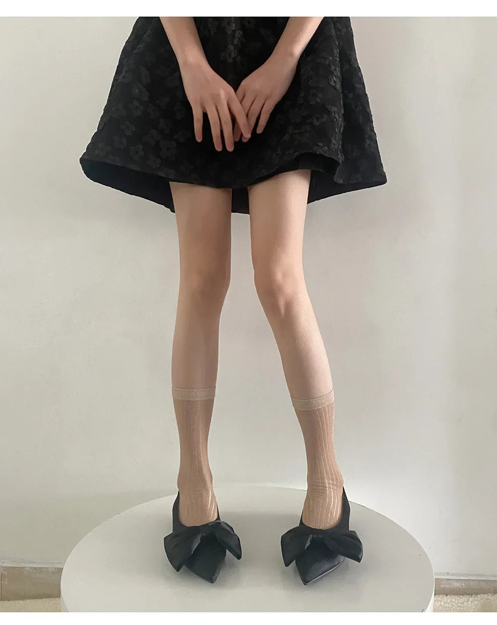 DRAVEN — Silver Silk Long Socks – Women’s Korean Street Style