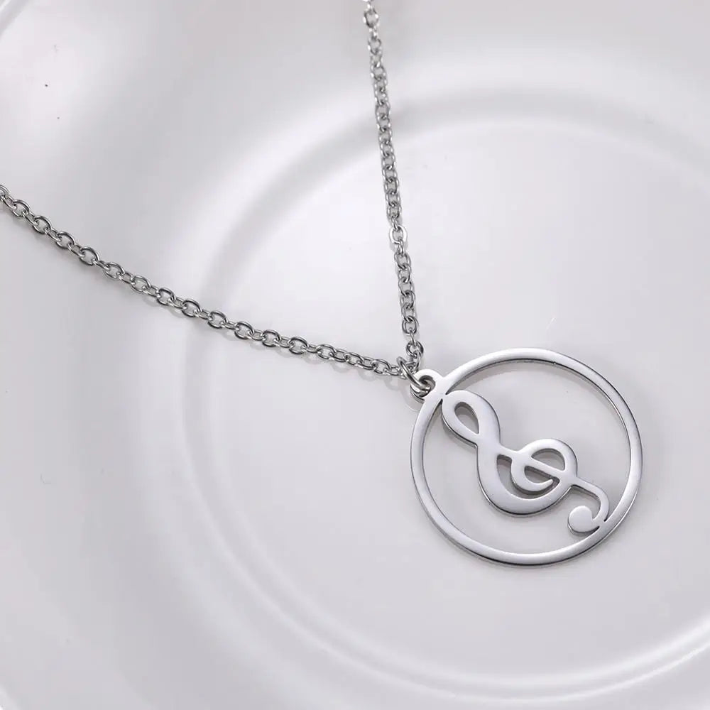 DRAVEN — Treble Clef Music Note Necklace – Silver Pendant Chain for Men and Women