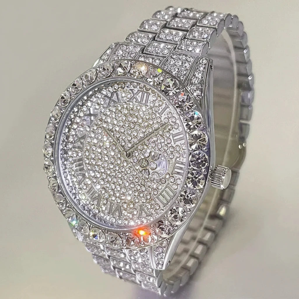 Ice Rebellion — Full Stone-Set Men’s Steel Watch – Elegant Men's Accessory | Accessorio Uomo Elegante