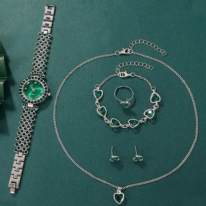 Women’s Luxury Jewelry Set – Green Gemstone Watch & Accessories – Elegant Men's Accessory | Accessorio Uomo Elegante