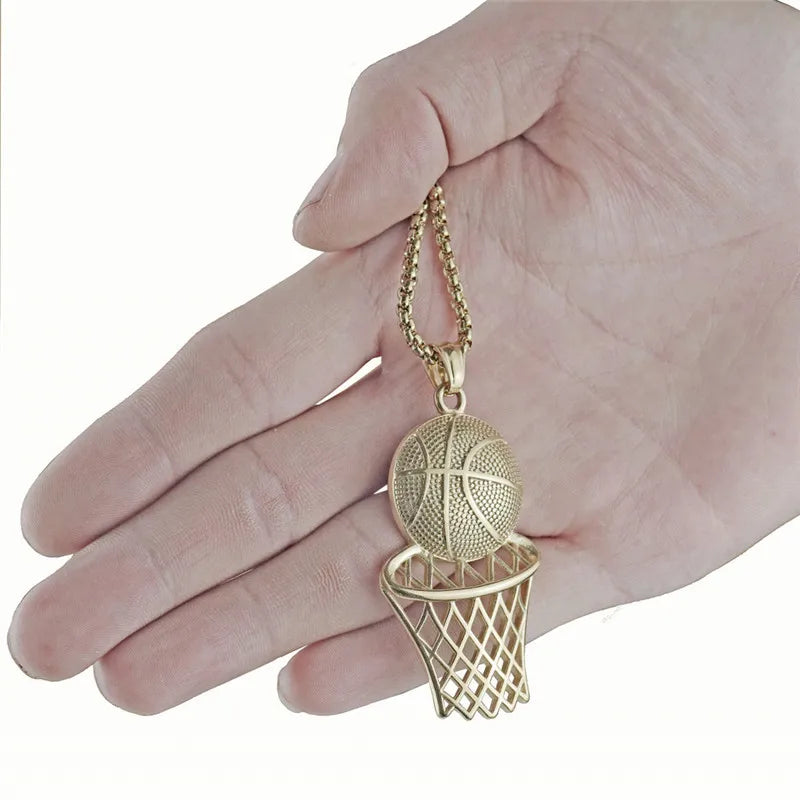 Basketball Hoop Pendant Necklace – Creative Sports Jewelry – Elegant Men's Accessory | Accessorio Uomo Elegante