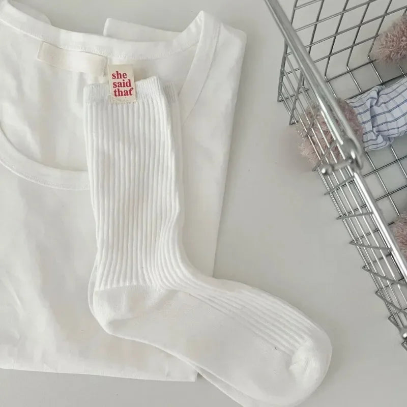 DRAVEN — Retro Label Cotton Socks – Women’s Japanese Street Style