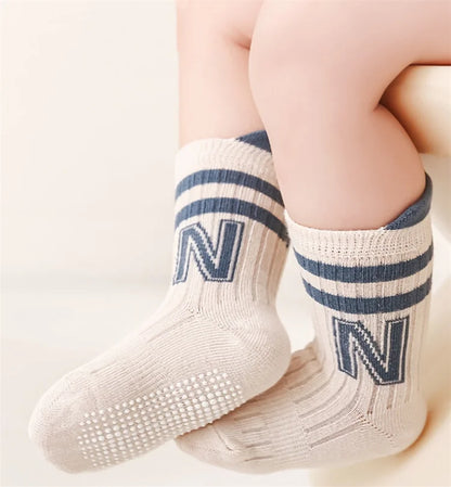 3 Pairs Kids Non-Slip Socks – Soft Cotton Letter Design