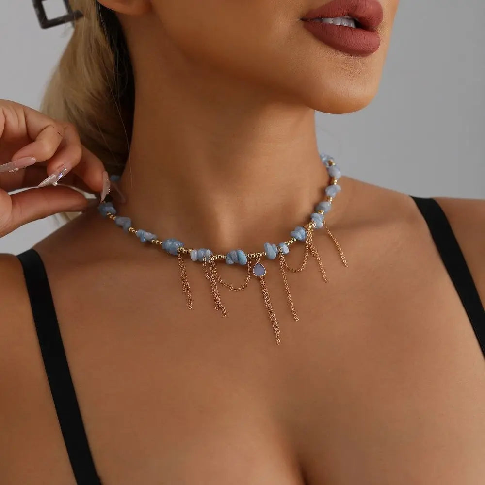 DRAVEN — Natural Stone Water Droplet Necklace – Tassel Pendant INS Style Jewelry