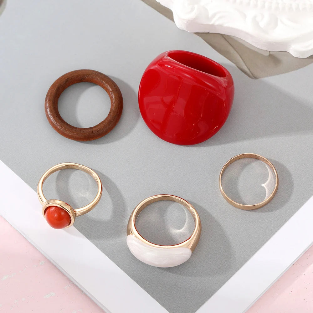 DRAVEN — Red Geometric Resin Ring Set