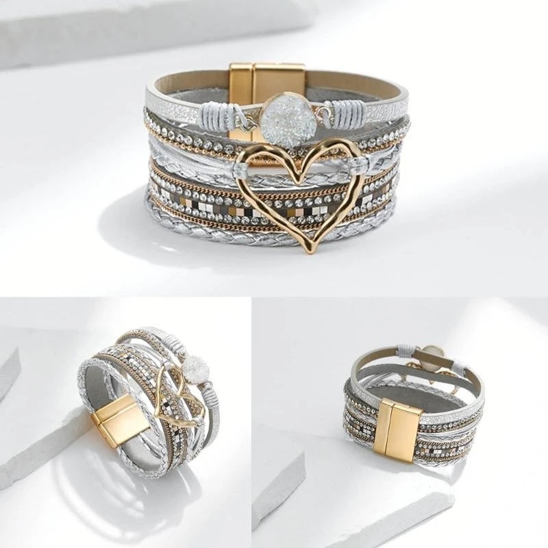 DRAVEN — Bohemian Leather Wrap Heart Bracelet