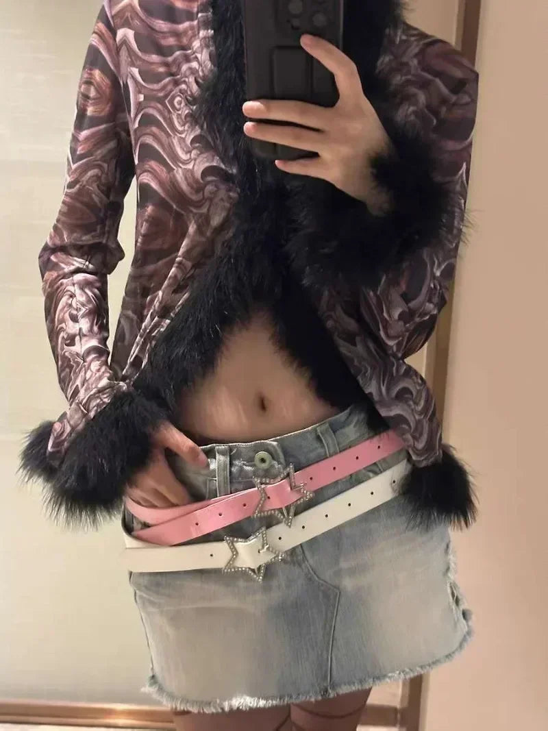 DRAVEN — Y2K Star Buckle Belt Pink Rhinestone Elastic Design