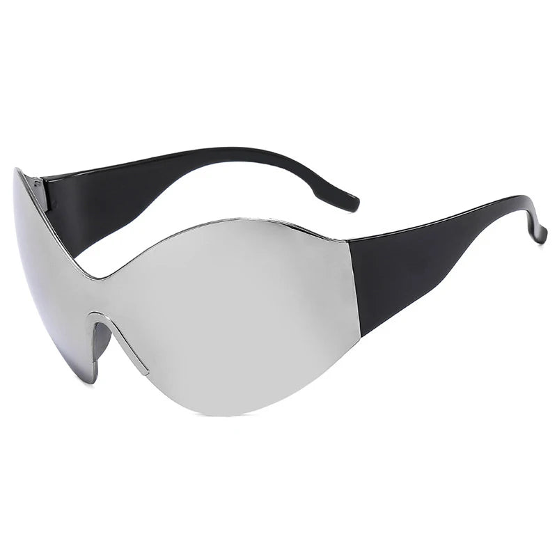 DRAVEN — Rimless Wrap Sunglasses – Futuristic Shield Style