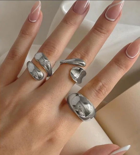 DRAVEN — Irregular Geometric Gold Silver Ring Set