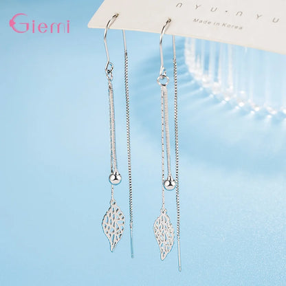 Silver Leaf Tassel Chain Earrings – Elegant Men's Accessory | Accessorio Uomo Elegante