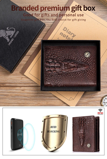 Genuine Leather Crocodile Wallet Men Retro Large Capacity – Elegant Men's Accessory | Accessorio Uomo Elegante