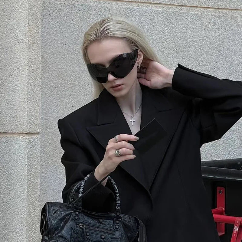 DRAVEN — Rimless Wrap Sunglasses – Futuristic Shield Style