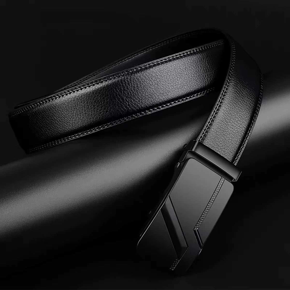 DRAVEN — Luxury Automatic Buckle Belt Men Black Leather Design