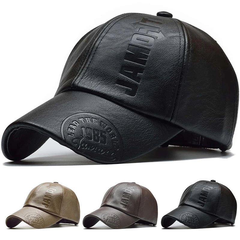 DRAVEN — Vintage PU Leather Baseball Cap – Unisex Winter Street Style