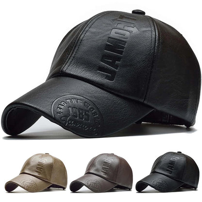Vintage PU Leather Baseball Cap – Unisex Winter Street Style