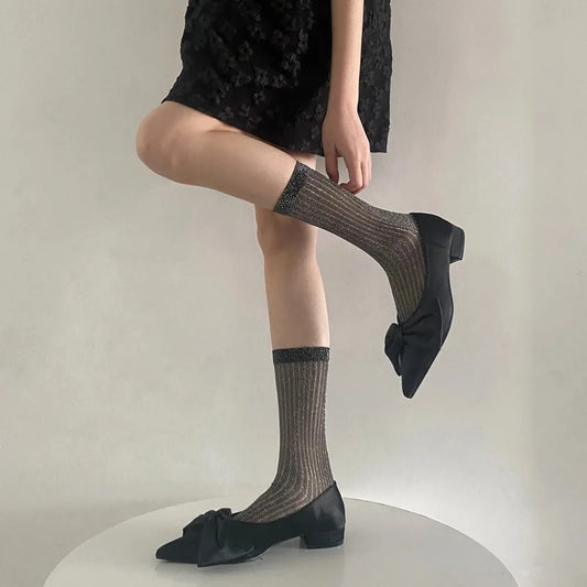 DRAVEN — Silver Silk Long Socks – Women’s Korean Street Style — Socks | DRAVEN