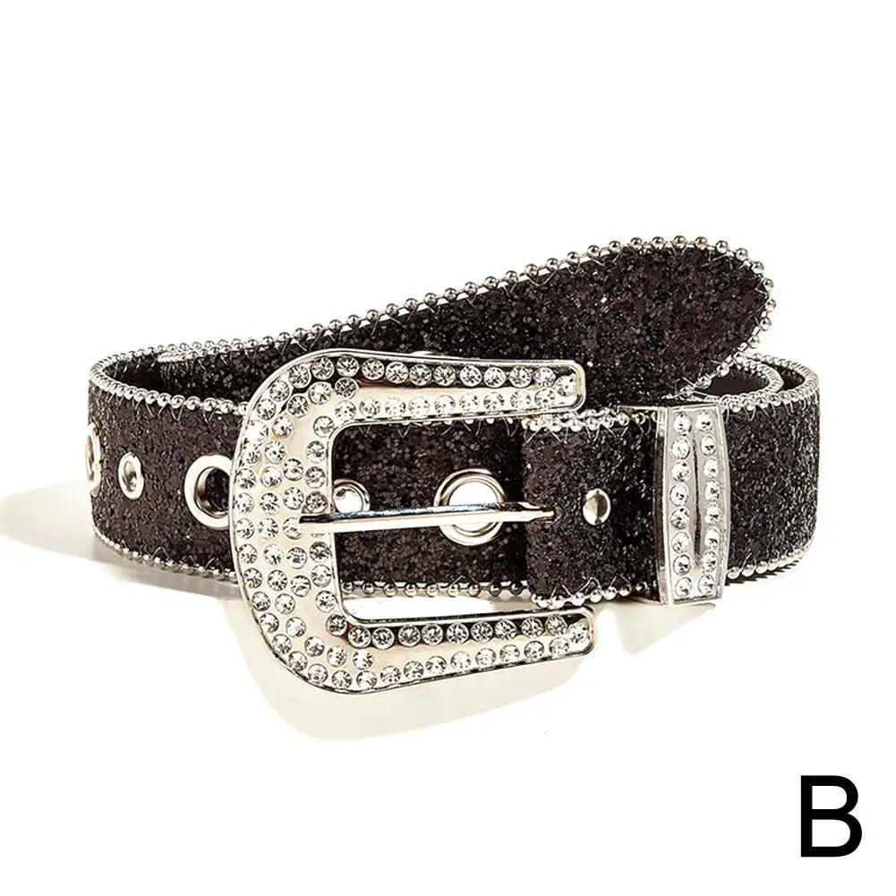 DRAVEN — Skull Rhinestone PU Leather Belt Women Sparkling Design