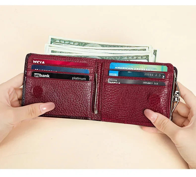 DRAVEN — Luxury Genuine Leather Wallet Women Short Clip Purse