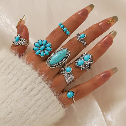 Red Geometric Resin Ring Set