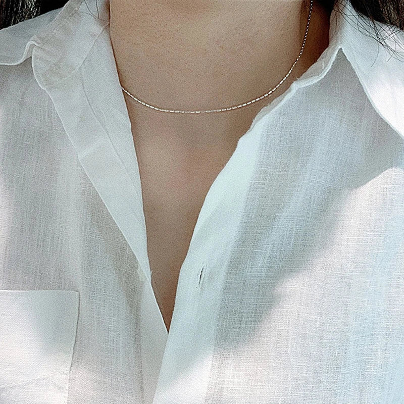 925 Sterling Silver Geometric Bead Choker – Delicate Shiny Necklace for Women – Elegant Men's Accessory | Accessorio Uomo Elegante