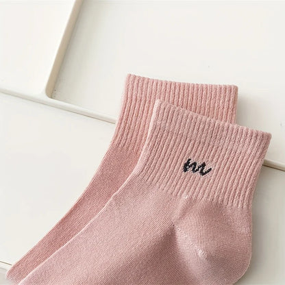 5 Pairs Letter Print Short Socks – Soft Breathable Design