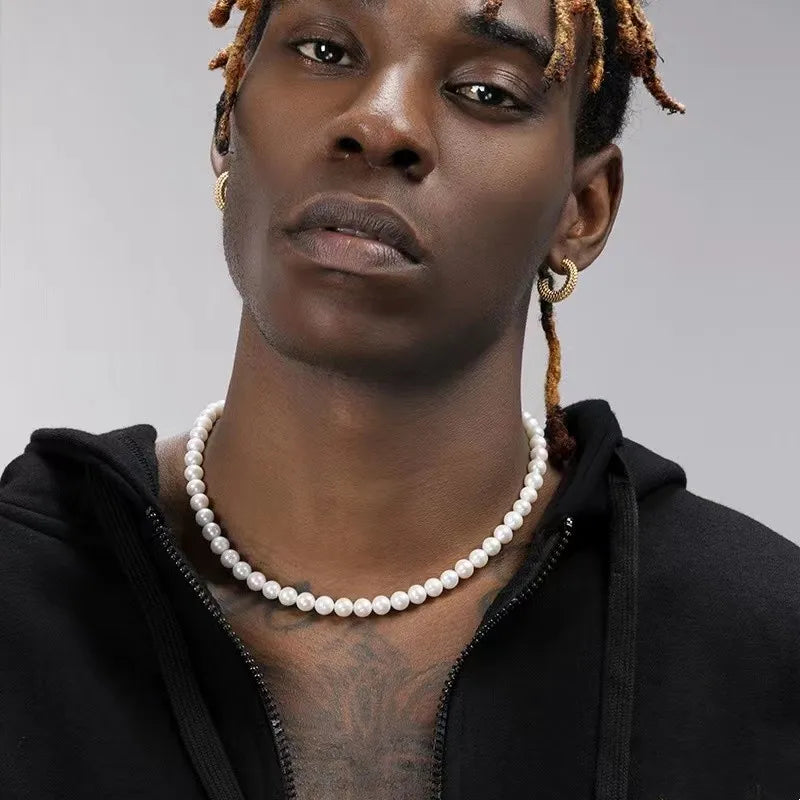 Handmade Pearl Bead Necklace – Trendy Unisex Jewelry for Men and Women – Elegant Men's Accessory | Accessorio Uomo Elegante