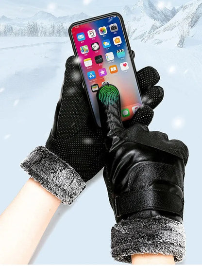 Winter Leather Gloves – Touchscreen Waterproof Design
