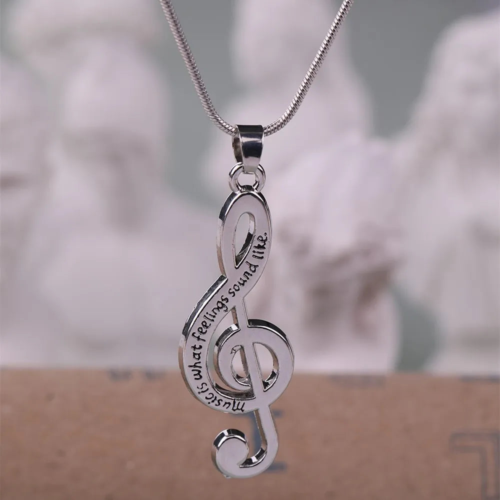 DRAVEN — Treble Clef Music Note Necklace – Silver Pendant Chain for Men and Women