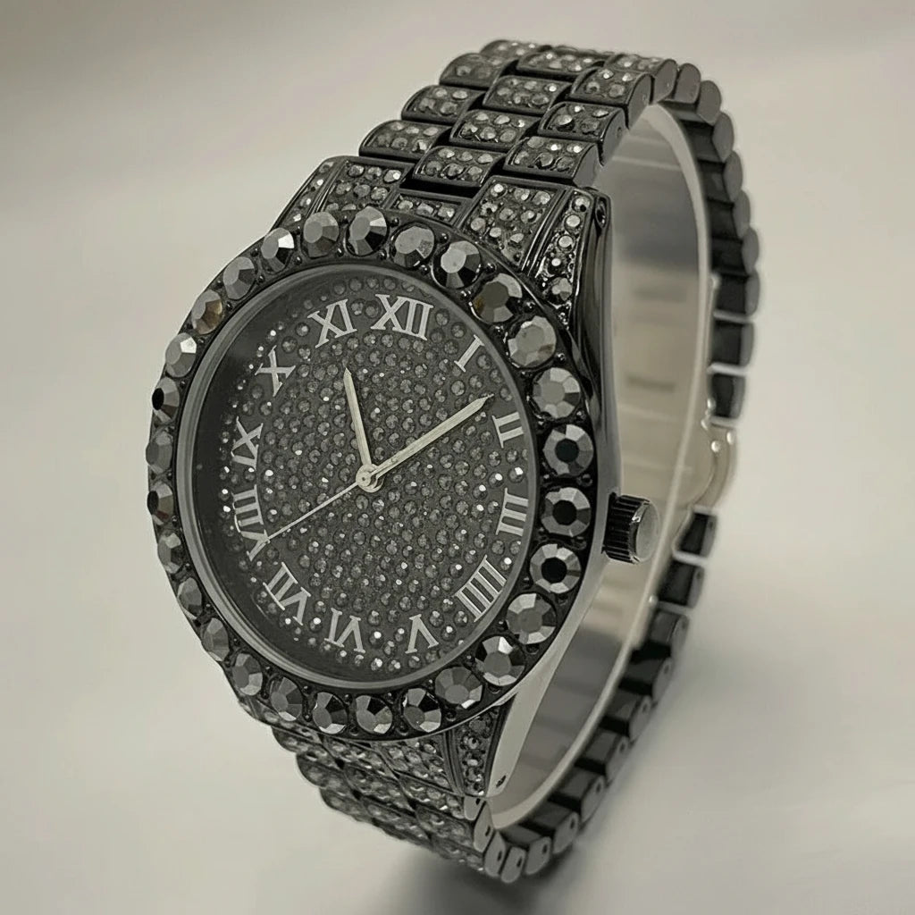 Ice Rebellion — Full Stone-Set Men’s Steel Watch – Elegant Men's Accessory | Accessorio Uomo Elegante
