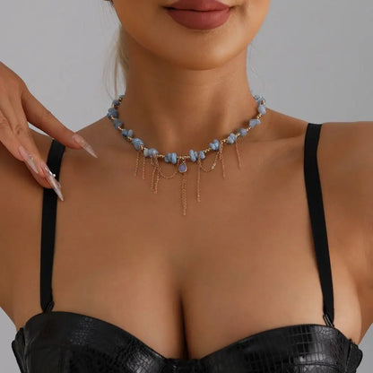 Natural Stone Water Droplet Necklace – Tassel Pendant INS Style Jewelry