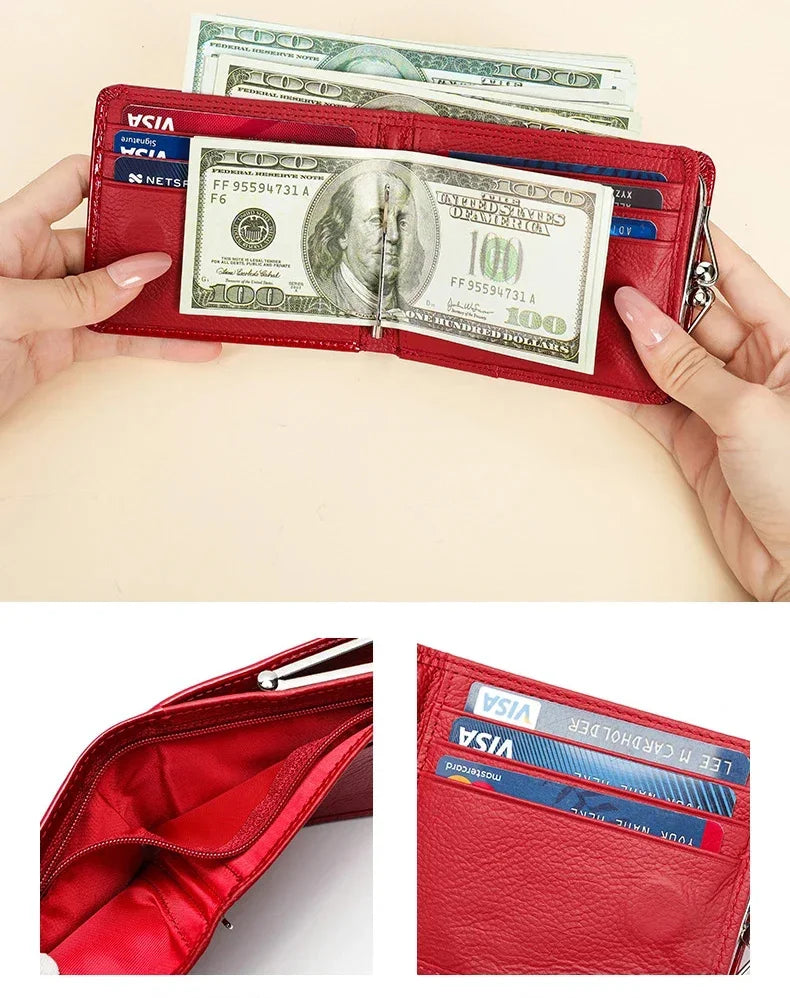 Luxury Genuine Leather Wallet Women Short Clip Purse – Elegant Men's Accessory | Accessorio Uomo Elegante