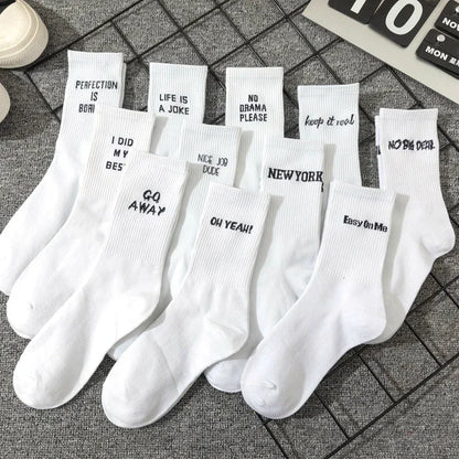 Unisex Letter Street Socks – White College Style