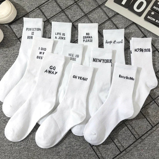 DRAVEN — Unisex Letter Street Socks – White College Style — Socks | DRAVEN