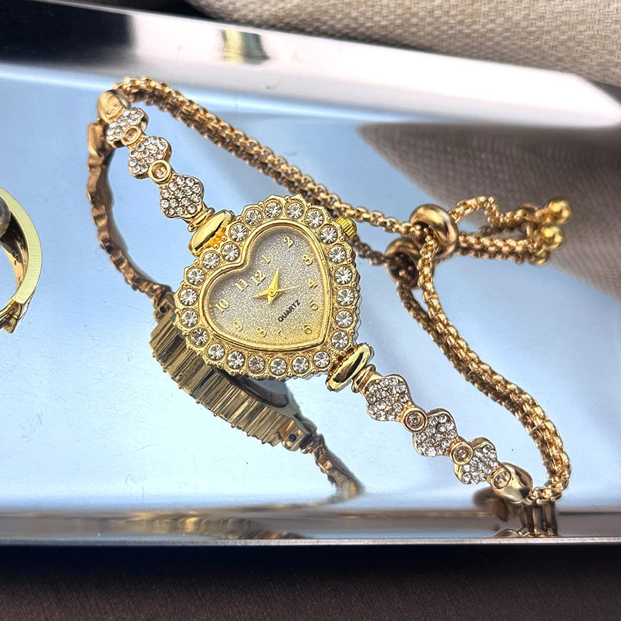 DRAVEN — Blooming Heart – Women’s Diamond Flower Watch with Ribbon Strap