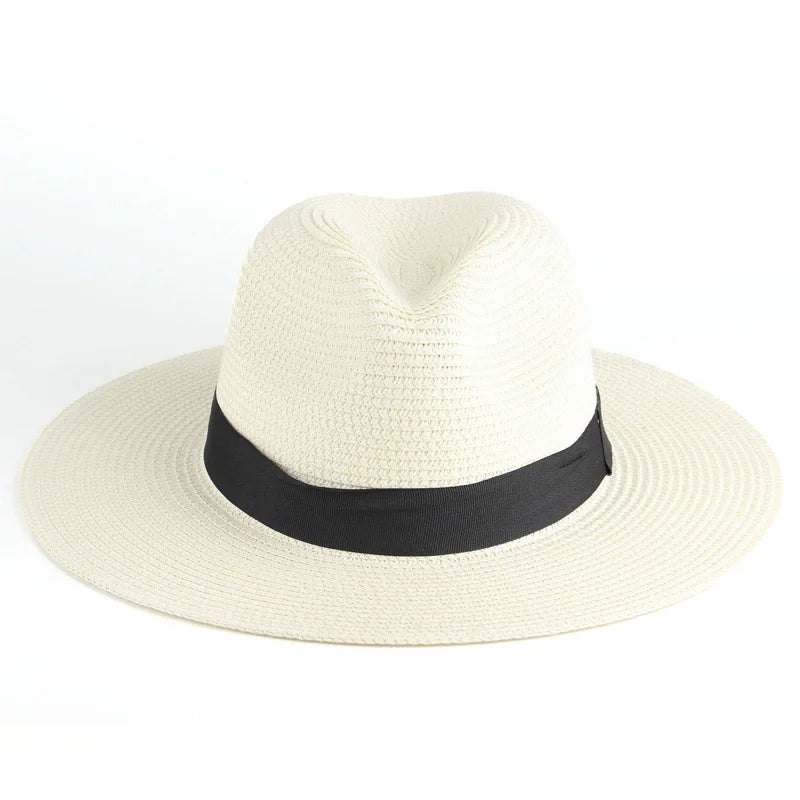 DRAVEN — Summer Straw Fedora Hat – Unisex Beach Sun Hat with Ribbon Detail
